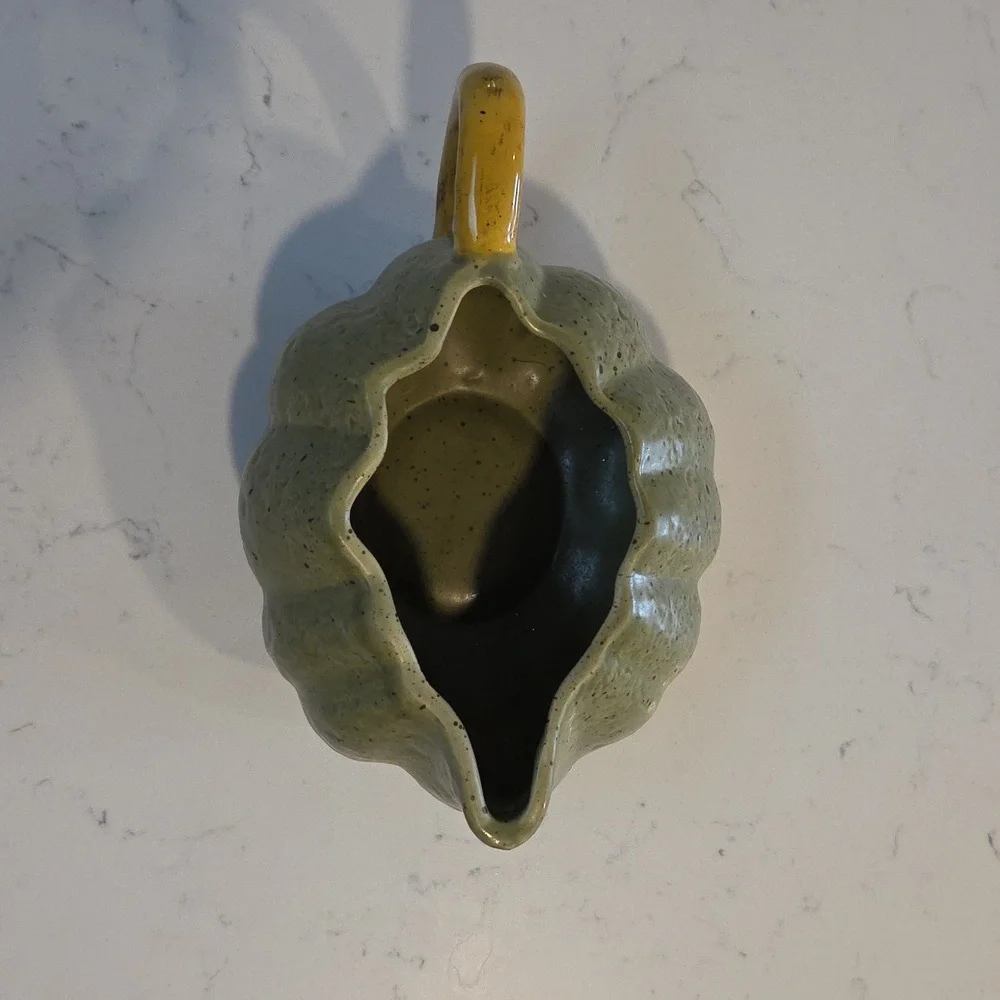 Williams Sonoma Barbara Eigen Green and Yellow Ceramic Gravy Dish